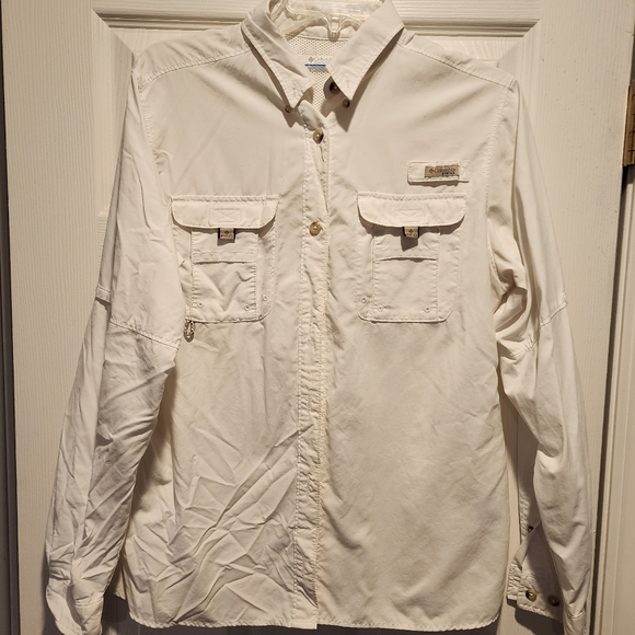 Columbia Tops Columbia Pfg Ivory White Vented Long Sleeve Button Up Fishing Shirt Womens Med